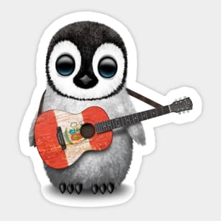 Baby Penguin Playing Peruvian Flag Guitar Sticker